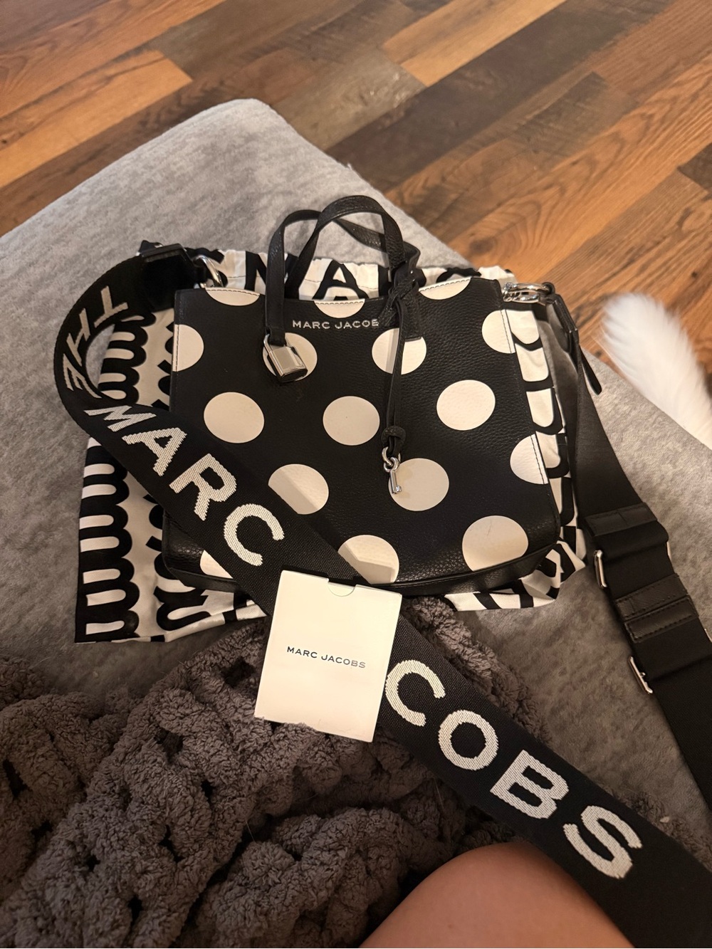 Marc Jacobs Black and White Polka Dot Satchel with Logo Strap